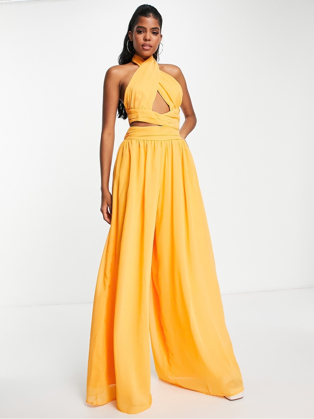 ASOS Bright Yellow Wide-Leg Halter Jumpsuit